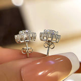 Solarii Moissanite Round Cut Flower Design 925 Sterling Silver Stud Earrings