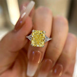 Radiant Cut Yellow Gemstone Ring with Yellow Gold and White Gold Plating, 925 Sterling Silver