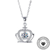 Round Cut Moissanite Crown Pendant Necklace with White Gold Plating, 925 Sterling Silver