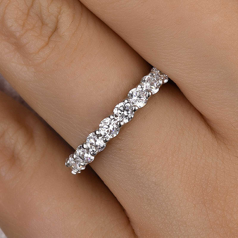925 Sterling Silver Eternity Ring with Round Cut Cubic Zirconia, White Gold Plating – Timeless Design for Unending Love
