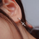 Sparkling Cross Round Cut Earrings In Sterling Silver