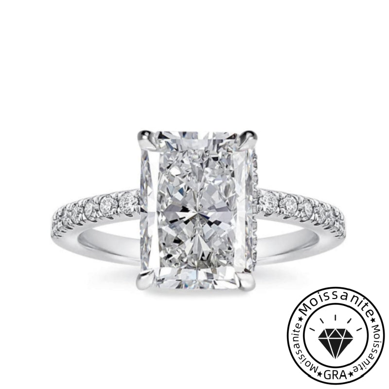 Solarii Moissanite 4.0ct Hidden Halo Radiant Cut  925 Sterling Silver Engagement Ring