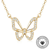 Round Cut Moissanite Butterfly Necklace with Yellow Gold Plating, 925 Sterling Silver