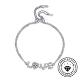 Heart Cut LOVE Moissanite Adjustable Bracelet with White Gold Plating, 925 Sterling Silver