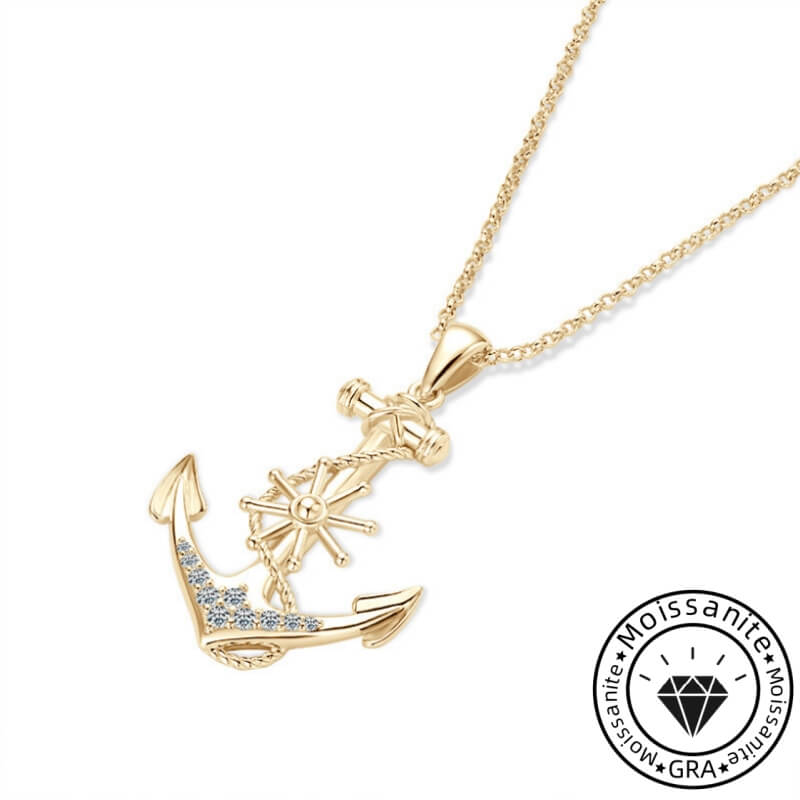 Round Cut Moissanite Anchor Necklace with White Gold/Yellow Gold Plating, 925 Sterling Silver