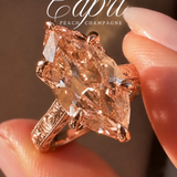 Vintage 3.0ct Hand-Engraved Peach Champagne Marquise Cut Engagement Ring In Sterling Silver