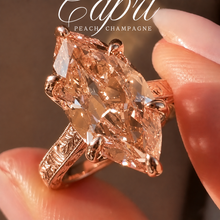 Vintage 3.0ct Hand-Engraved Peach Champagne Marquise Cut Engagement Ring In Sterling Silver