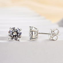 Solarii Moissanite  Round Cut 925 Sterling Silver 4 Prong Stud Earrings