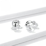 Halloween Ghost Stud Earrings In Sterling Silver