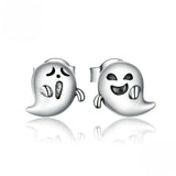 Halloween Ghost Stud Earrings In Sterling Silver