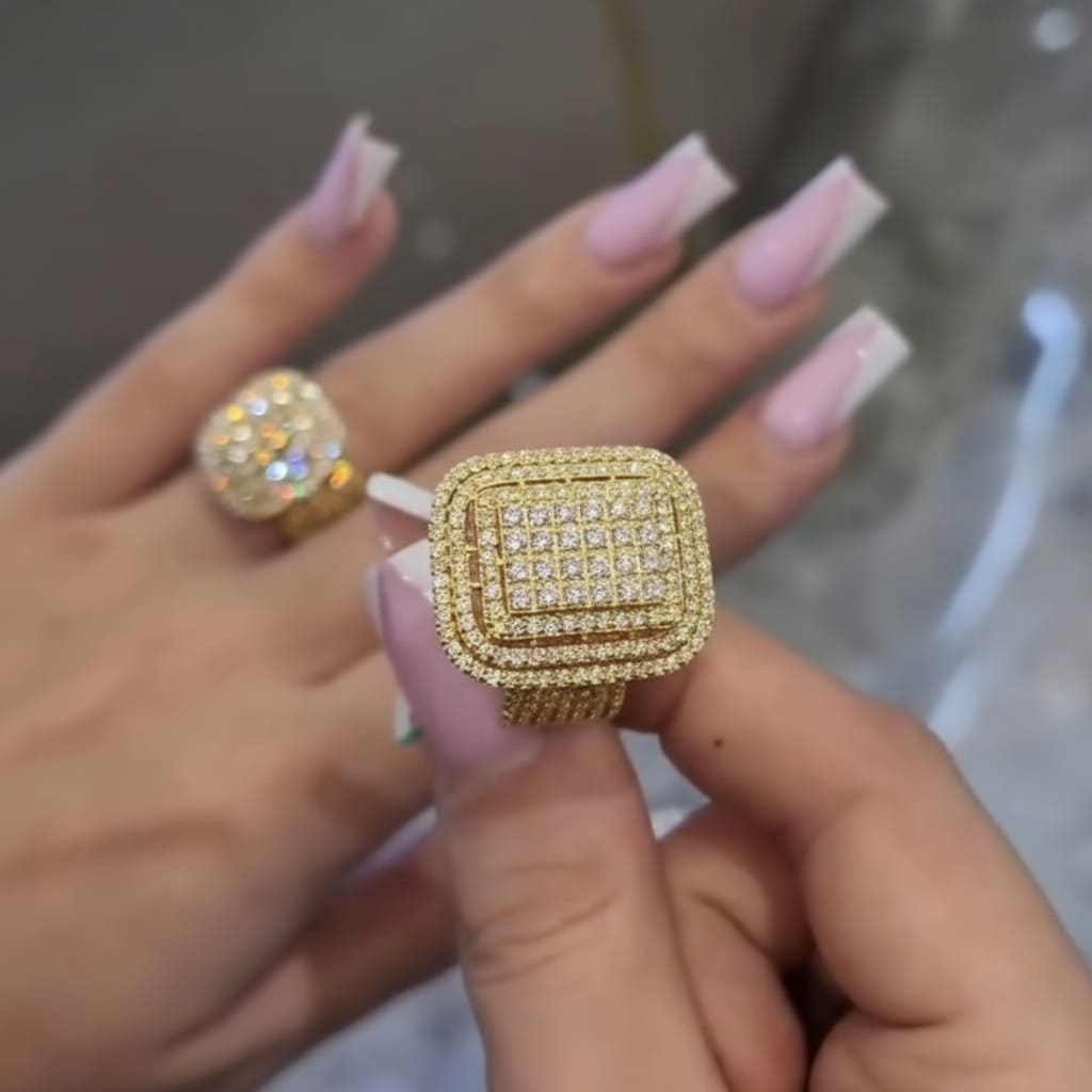 Chunky Square Radiant Cluster • Bold 5ct Look Double Halo Multi-Row Iced Out Engagement Ring In Sterling Silver