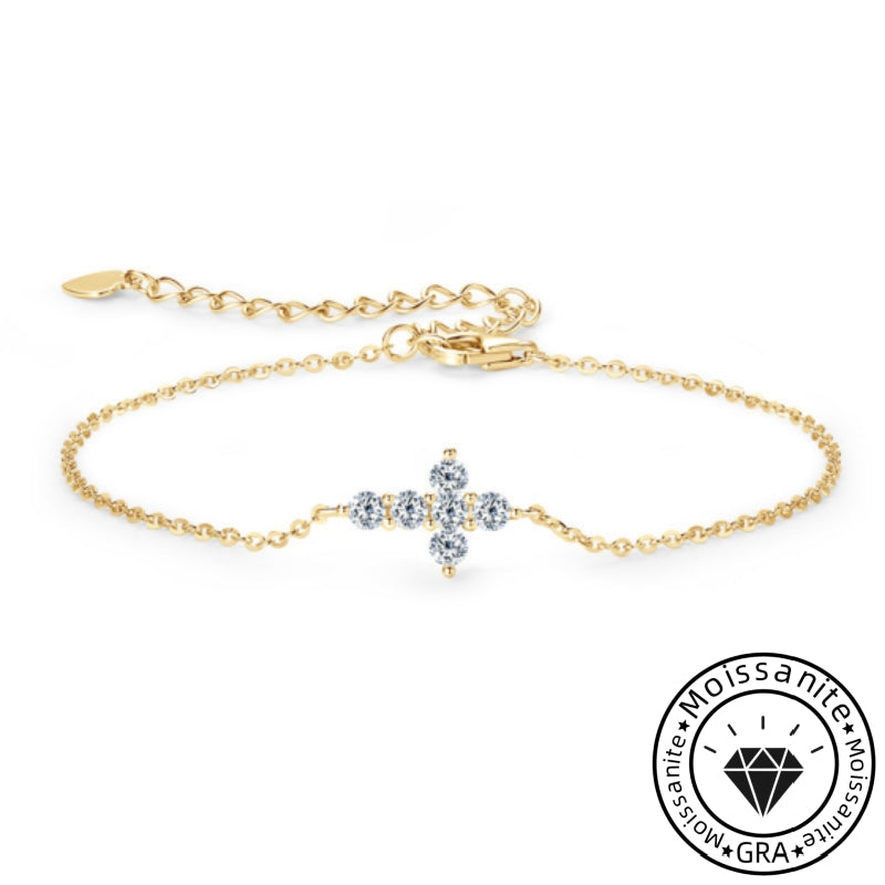 Round Cut Moissanite Cross Bracelet in Sterling Silver