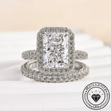 Solarii Eternal Sparkle Cubic Zirconia Ring 3.5ct Radiant Cut  925 Sterling Silver Wedding Ring Set