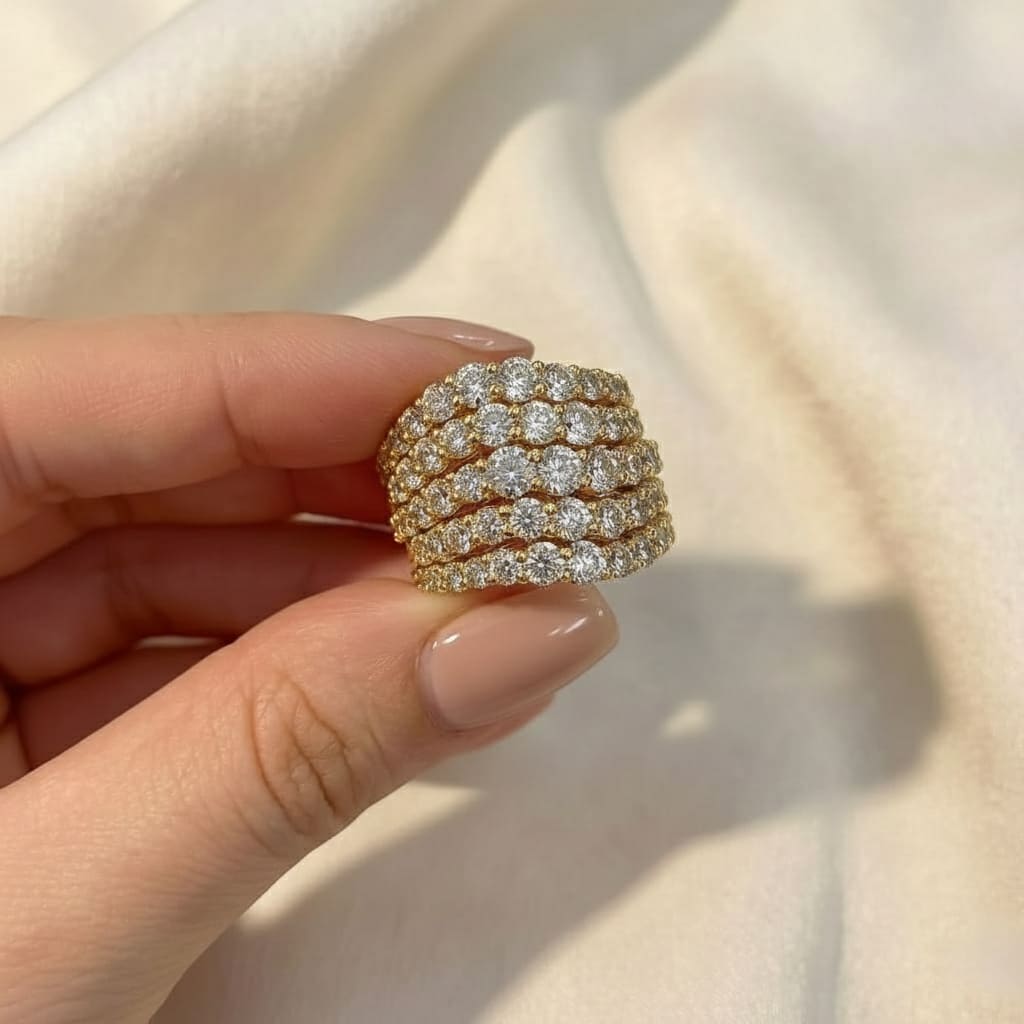 Charming 925 Sterling Silver Pave Round Cut Wide Band Wedding Ring