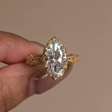 Vintage Art Deco Marquise Cut 3.0Ct Hidden Halo Twisted Pave 14K Gold Plated 925 Sterling Silver Engagement Ring