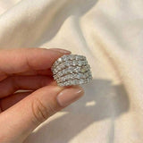 Charming 925 Sterling Silver Pave Round Cut Wide Band Wedding Ring