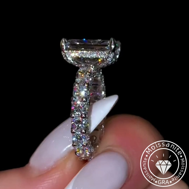 Iridescent-hued Hidden Halo Radiant Cut 5.0ct Engagement Ring In Sterling Silver