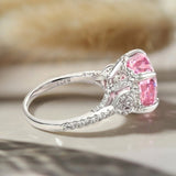 Charming Heart Cut Pink Stone Sterling Silver Engagement Ring