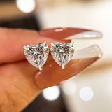 Elegant Heart Cut Women's Stud Earrings In Sterling Silver
