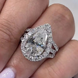Vintage 4.5ct Split Shank Halo Pear Cut Engagement Ring In Sterling Silver