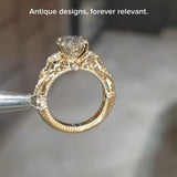 Vintage Oval Filigree Engagement Ring with 5.0ct Look Antique Inspired Milgrain Art Deco Detailing in 14K Gold Over Sterling Silver