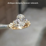 Vintage Oval Filigree Engagement Ring with 5.0ct Look Antique Inspired Milgrain Art Deco Detailing in 14K Gold Over Sterling Silver