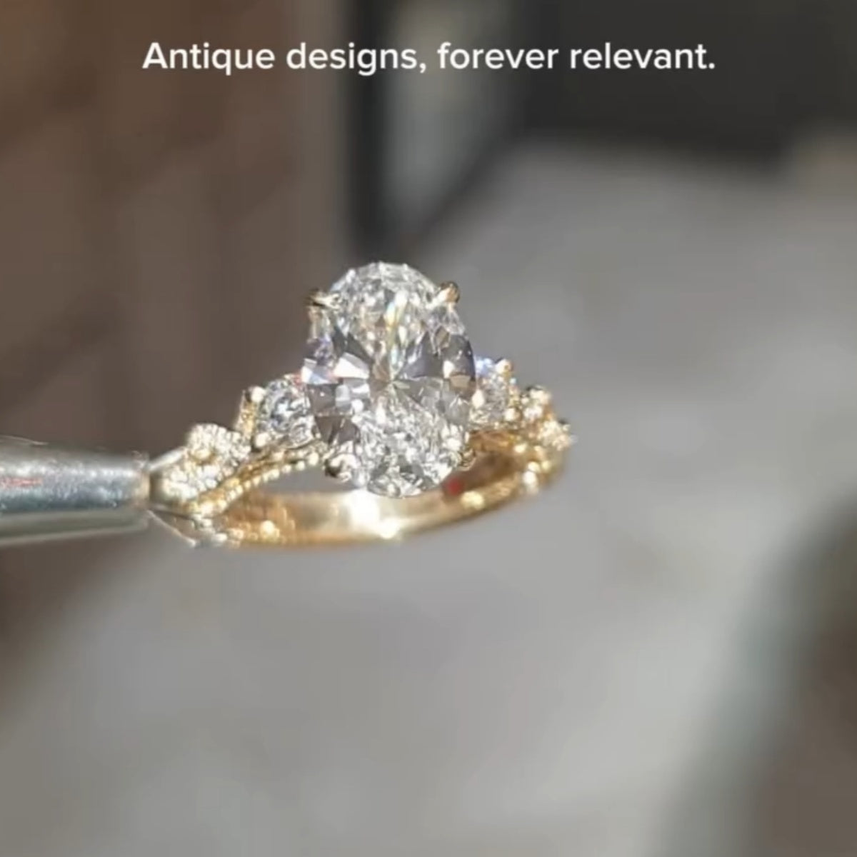 Vintage Oval Filigree Engagement Ring with 5.0ct Look Antique Inspired Milgrain Art Deco Detailing in 14K Gold Over Sterling Silver