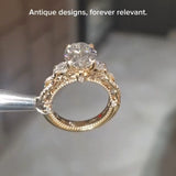 Vintage Oval Filigree Engagement Ring with 5.0ct Look Antique Inspired Milgrain Art Deco Detailing in 14K Gold Over Sterling Silver