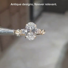 Vintage Oval Filigree Engagement Ring with 5.0ct Look Antique Inspired Milgrain Art Deco Detailing in 14K Gold Over Sterling Silver
