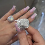 Chunky Square Radiant Cluster • Bold 5ct Look Double Halo Multi-Row Iced Out Engagement Ring In Sterling Silver