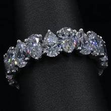 Elegant 925 Sterling Silver Pear Cut Curved Eternity Wedding Ring