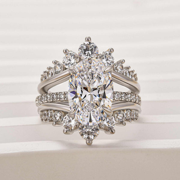 Sumptuous Oval Cut 3.5ct Insert Ring 925 Sterling Silver Wedding Ring Set