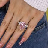 Elegant Pink Stone Pear Cut Sterling Silver Three Stone Engagement Ring