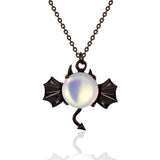 Halloween Moonstone Bat Design Necklace In Sterling Silver