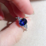 Stunning 1.5ct Blue Sapphire Oval Cut Engagement Ring In Sterling Silver