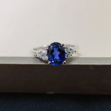 Stunning 1.5ct Blue Sapphire Oval Cut Engagement Ring In Sterling Silver