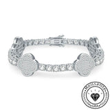 Tassel-trimmed round cut moissanite bracelet, rhodium plated, 925 sterling silver