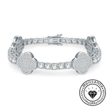 Tassel-trimmed round cut moissanite bracelet, rhodium plated, 925 sterling silver