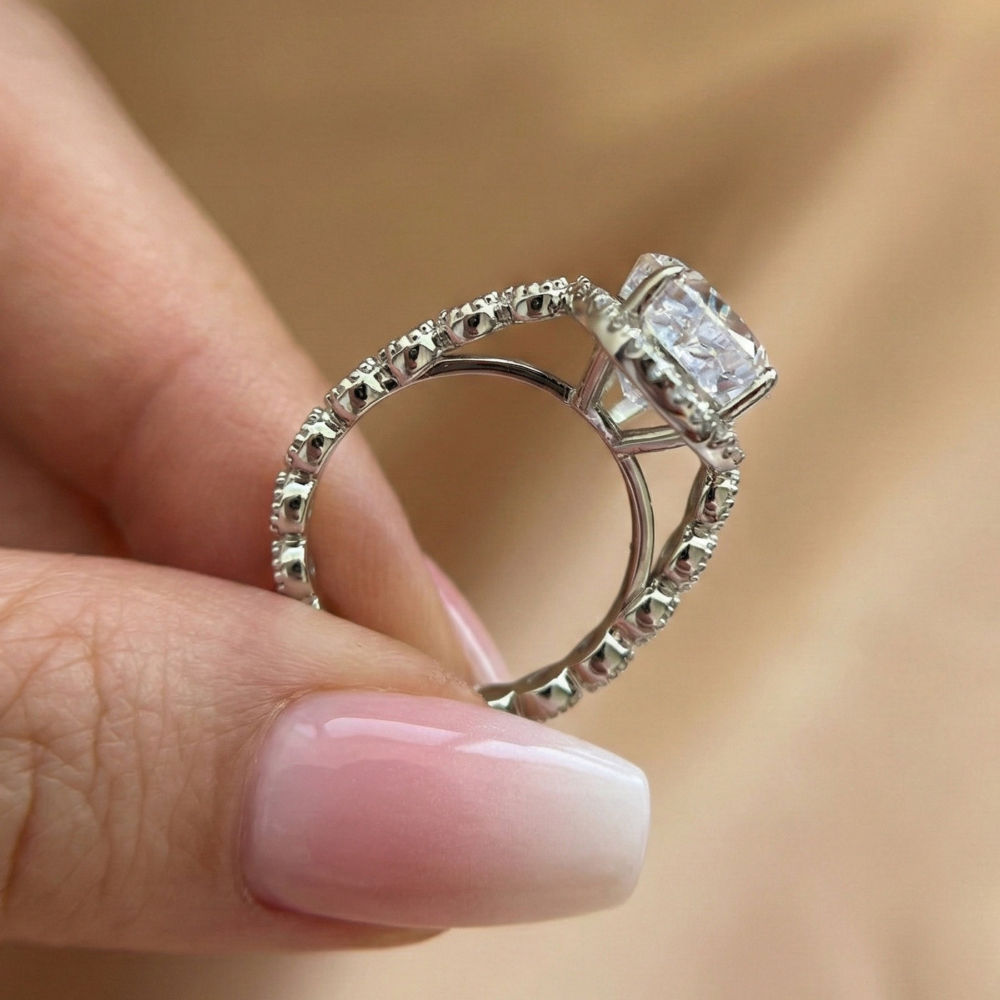 Moonlit-inspired Halo Design Pear Cut 5.0ct Engagement Ring In Sterling Silver