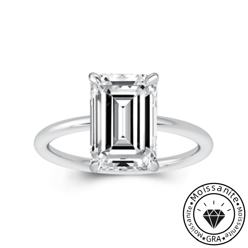 Solarii Moissanite 4.0ct Emerald Cut  925 Sterling Silver Engagement Ring