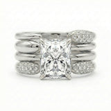 Vintage Radiant Cut 5.0 Ct Solitaire 4pc Wedding Ring Set 925 Sterling Silver