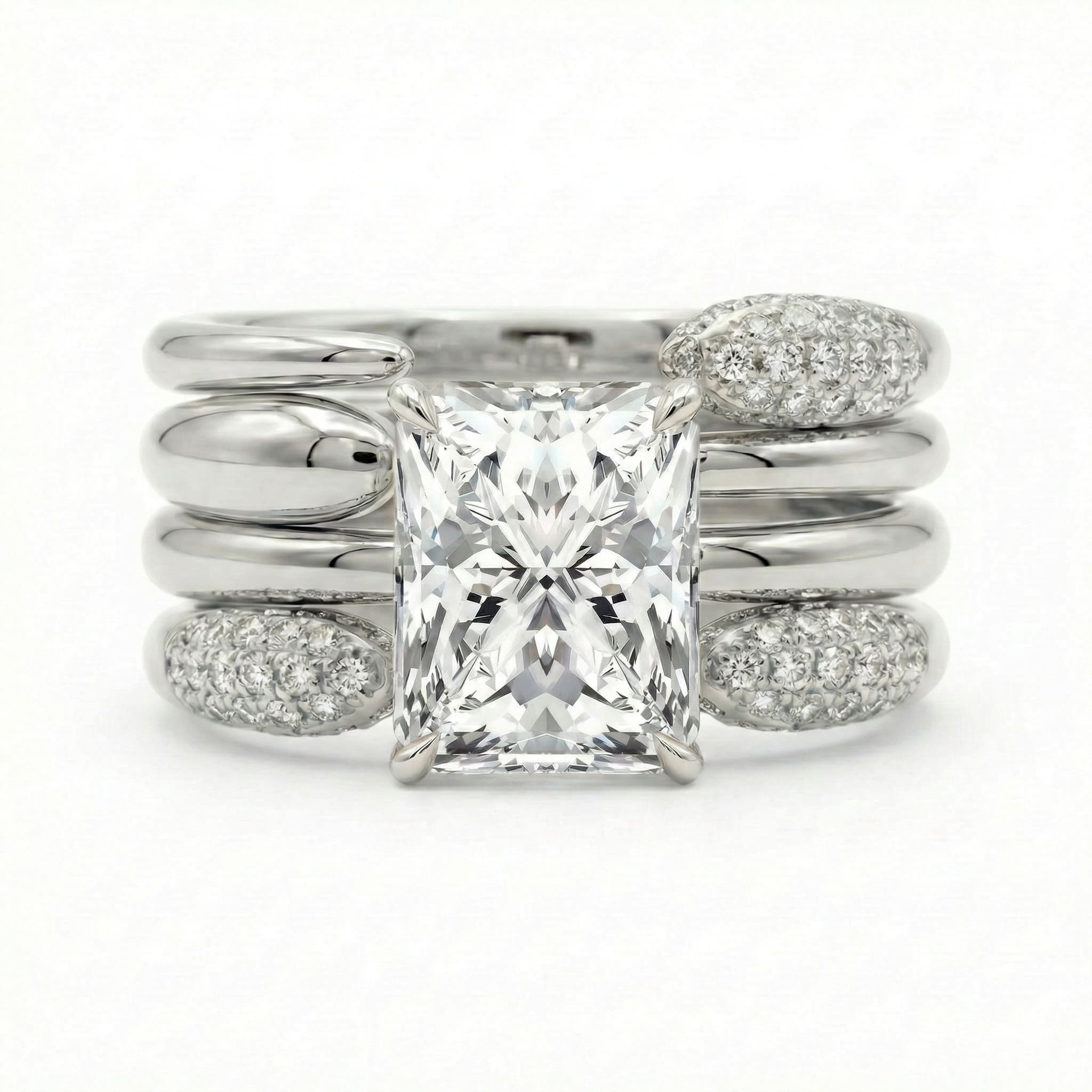 Vintage Radiant Cut 5.0 Ct Solitaire 4pc Wedding Ring Set 925 Sterling Silver