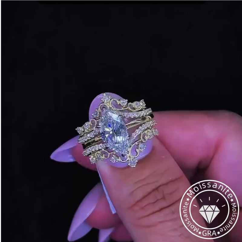 Deluxe Marquise Cut 3.0Ct Insert Ring 925 Sterling Silver Wedding Ring Set