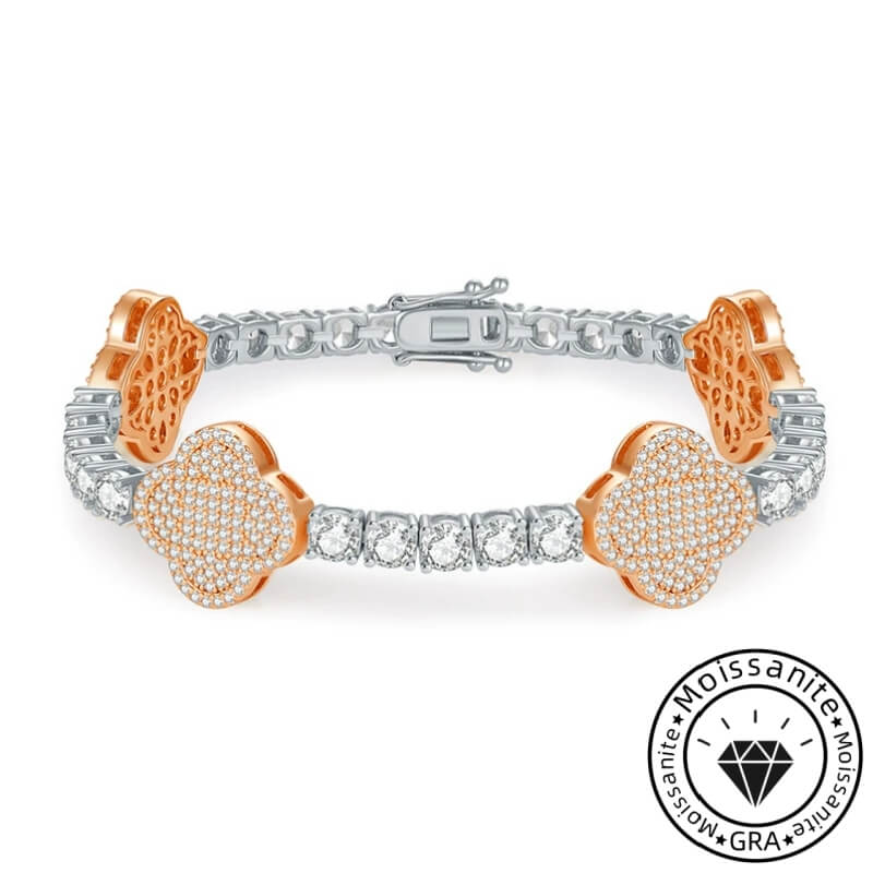 Tassel-trimmed round cut moissanite bracelet, rhodium plated, 925 sterling silver