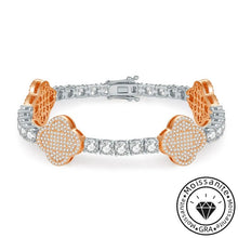 Tassel-trimmed round cut moissanite bracelet, rhodium plated, 925 sterling silver