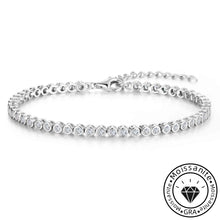 Solarii "Orbit" round cut moissanite bracelet, rhodium plated, 925 sterling silver