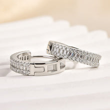 Emerald Cut Moissanite Hoop Earrings in White Gold Plating, 925 Sterling Silver