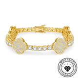 Tassel-trimmed round cut moissanite bracelet, rhodium plated, 925 sterling silver