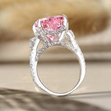 Charming Heart Cut Pink Stone Sterling Silver Engagement Ring