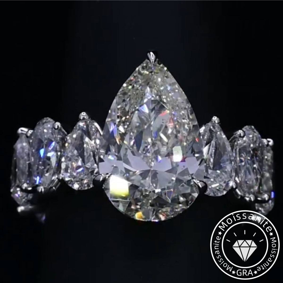 Chunky Pave Pear Cut 5.0ct Engagement Ring In Sterling Silver